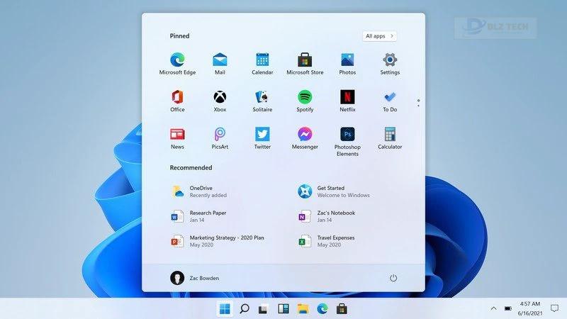 Sự thay đổi giao diện ở Start Menu và thanh công cụ taskbar