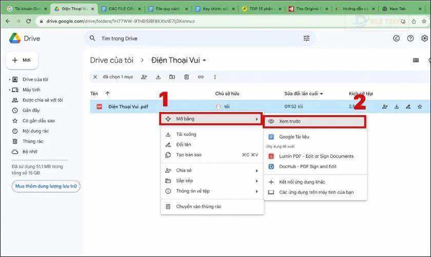 Mở file PDF trên máy tính bằng Google Drive