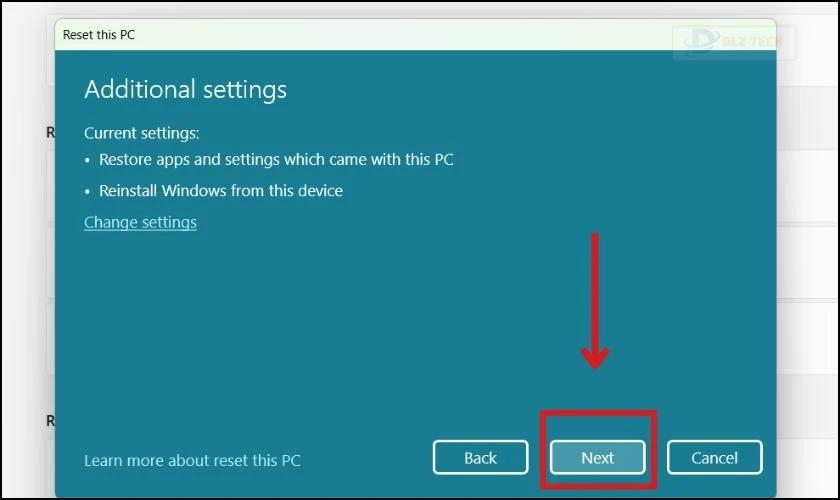 Nhấp vào Change settings để thay đổi cài đặt