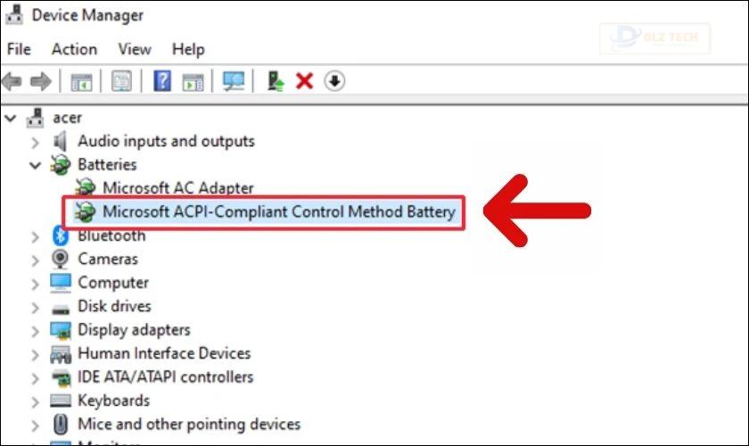 Nhấn chuột vào Microsoft ACPI-Compliant Control Method Battery