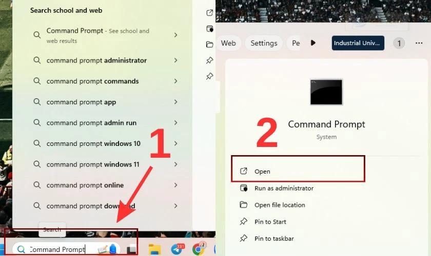 Nhập lệnh Command Prompt