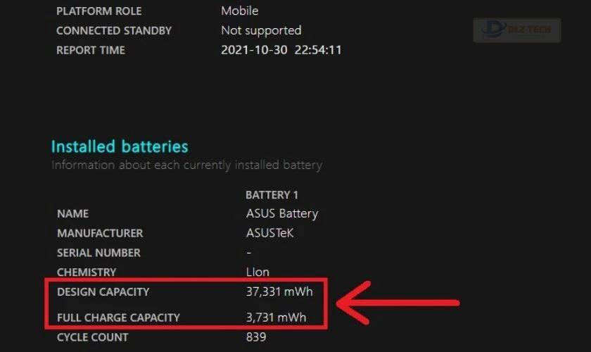 Cuộn xuống và điều hướng đến mục Installed batteries