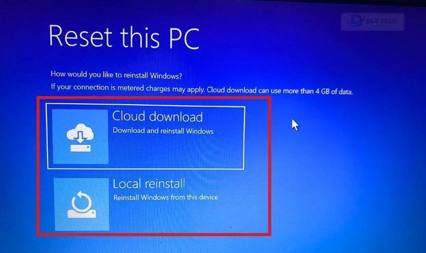 Chọn công cụ cài đặt khi reset WIndows