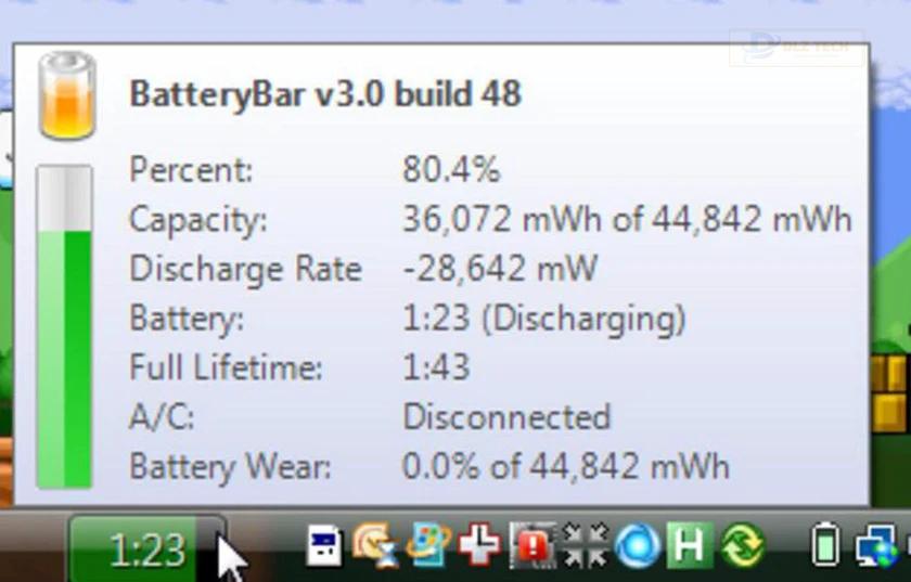 Dùng phần mềm BatteryBar để theo dõi pin