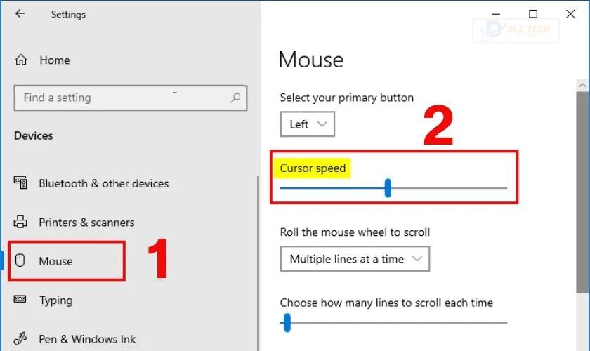 Tại thanh Cursor speed, kéo sang trái phải để chỉnh tốc độ