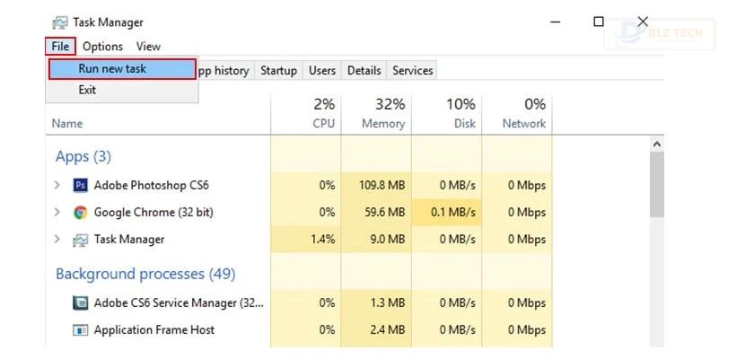 Sửa lỗi màn hình đen win 10 bằng cách khởi động lại Windows Explorer