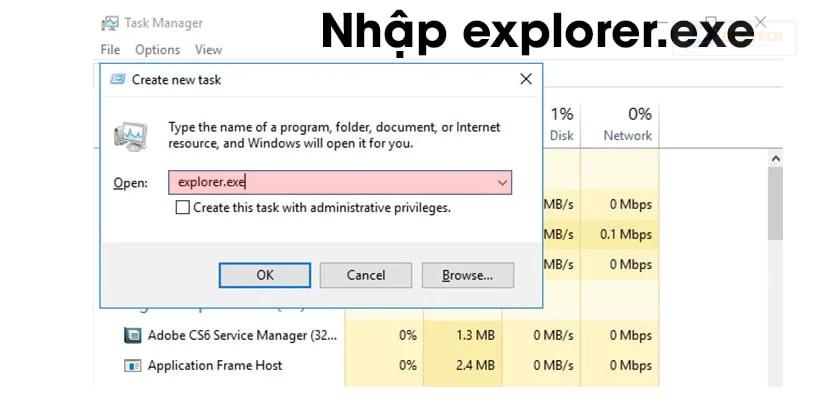Cách fix lỗi màn hình đen win 10 bằng cách khởi động lại Windows Explorer