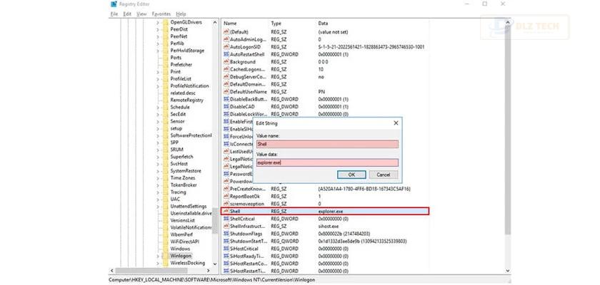 Cách fix lỗi màn hình đen win 10 - Thay đổi địa chỉ đường dẫn Windows Explorer trong Registry