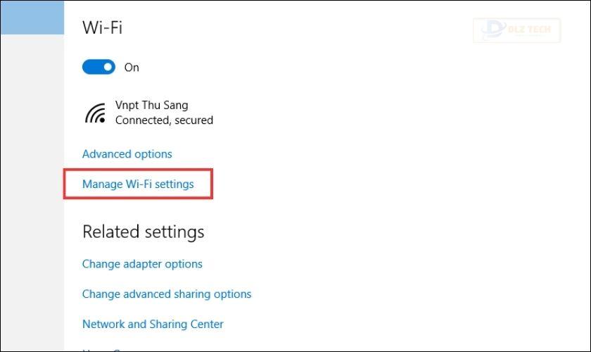 Tiếp theo bạn chọn Manage Wi-Fi settings