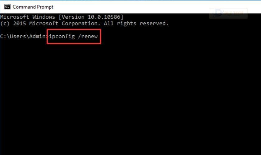 Tiếp theo, bạn gõ lệnh ipconfig /renew để nhận IP mới
