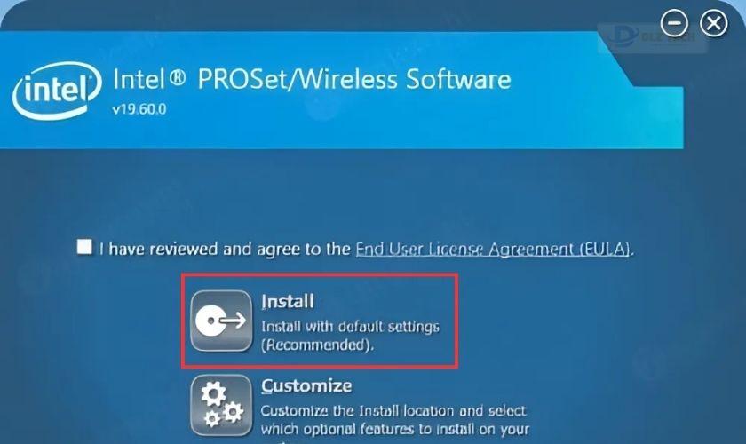 Để bắt đầu cài đặt driver Wi-Fi mới, bạn chọn Install rồi làm tiếp theo các hướng dẫn hiện ra sau đ