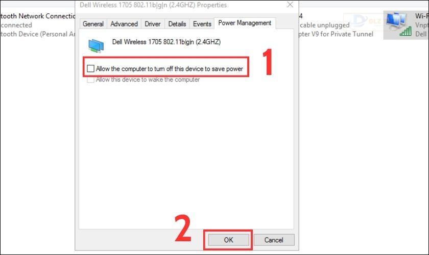 Trong mục Power Management, bạn bấm chuột để bỏ chọn Allow the computer to turn off this device to save power, và nhấn OK