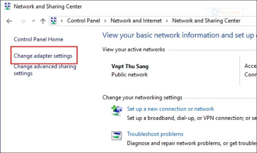 Tại đây bạn nhấp vào Change adapter settings