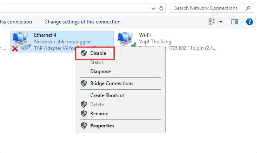 Còn nếu bạn thấy biểu tượng Wi-Fi có dấu X được đánh màu đỏ thì chọn Disable và đợi một chút rồi chỉnh thành Enable