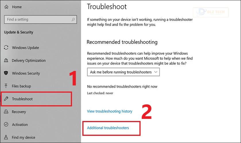 Chọn Troubleshoot và Additional troubleshooters