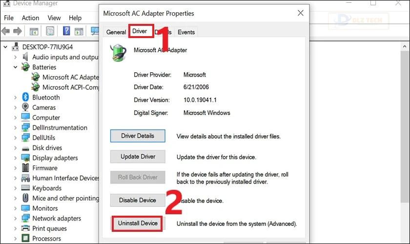 Nhấn Uninstall Device