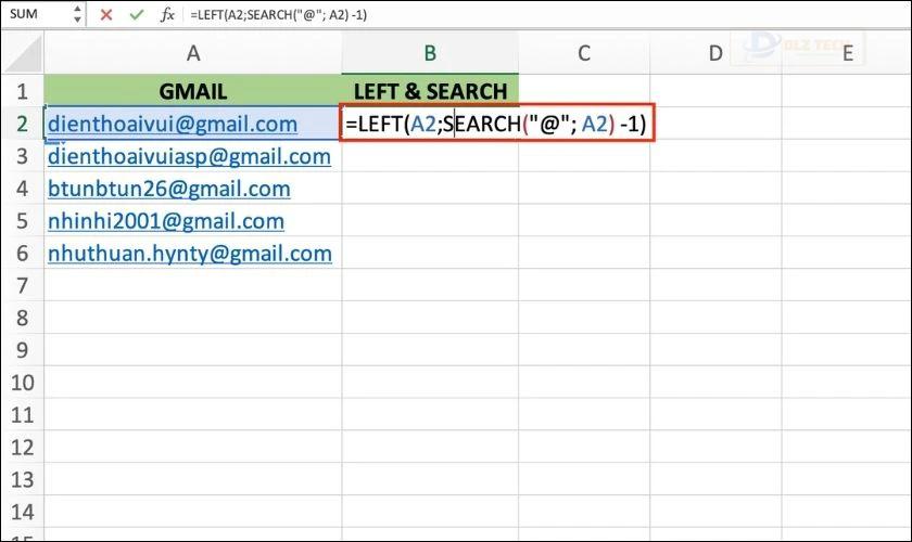 kết hợp hàm left và search