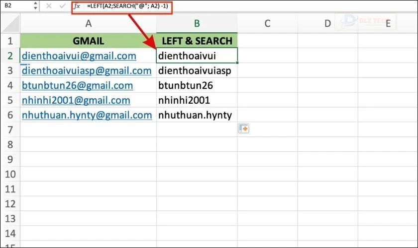 tách chữ trong excel