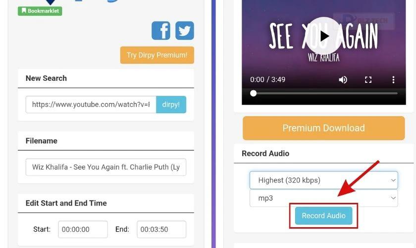 Chọn định dạng và thời gian file nhạc