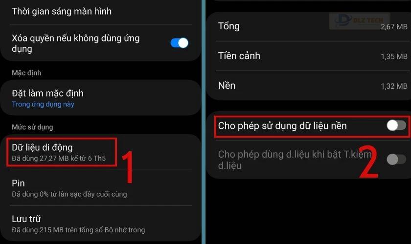 Tắt chế độ cho phép sử dụng dữ liệu nền