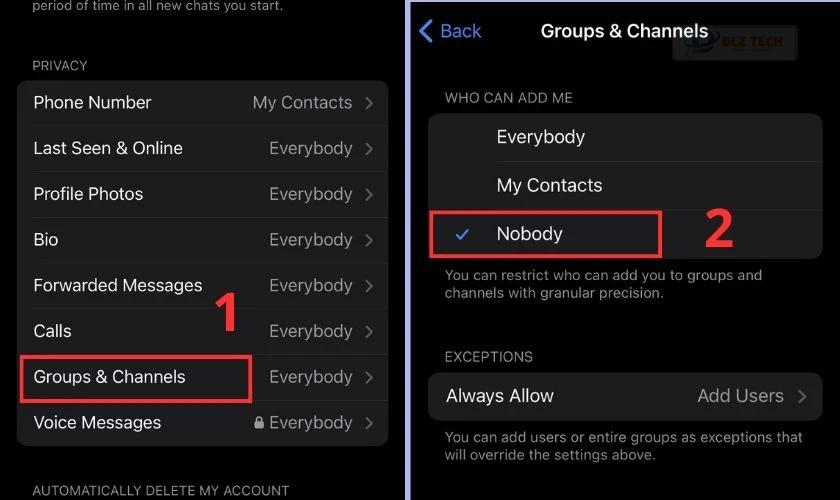 Như vậy là bạn đã thành công ngăn người khác thêm bạn vào các hội nhóm trên Telegram rồi