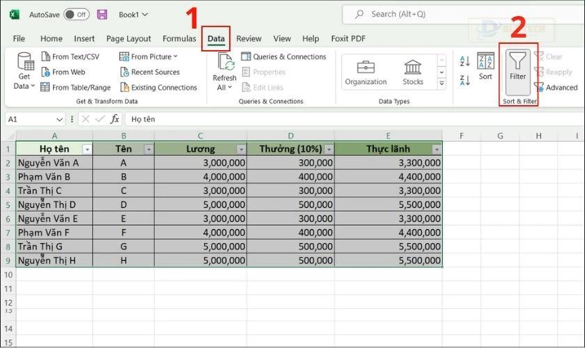 kiểm soát thiết lập bộ lọc tự động, xử lý file excel có dung lượng quá lớn