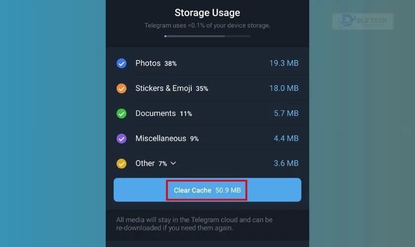 Chạm vào nút Clear Cache