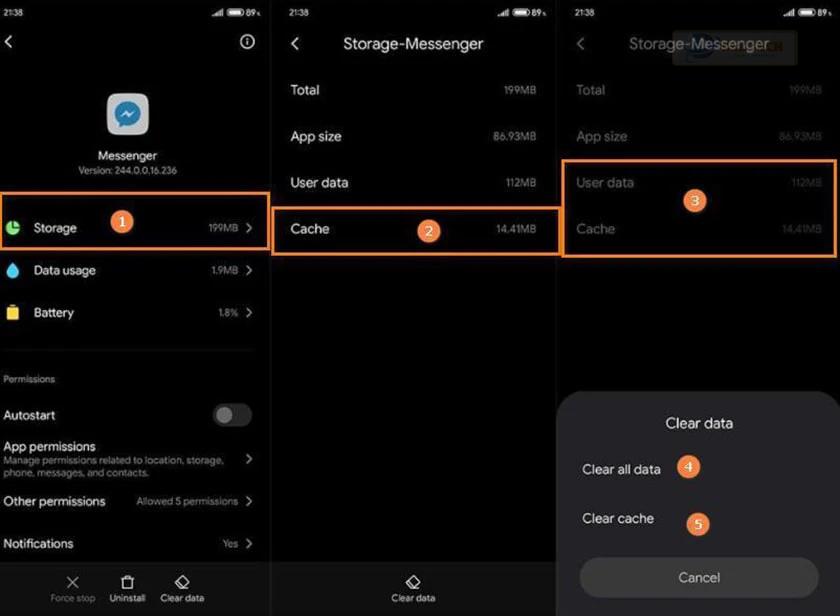 Xóa bộ nhớ cache và dữ liệu trên ứng dụng