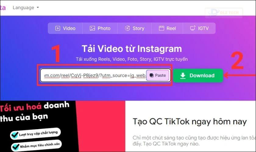 tải vid IG về máy tính trên web online