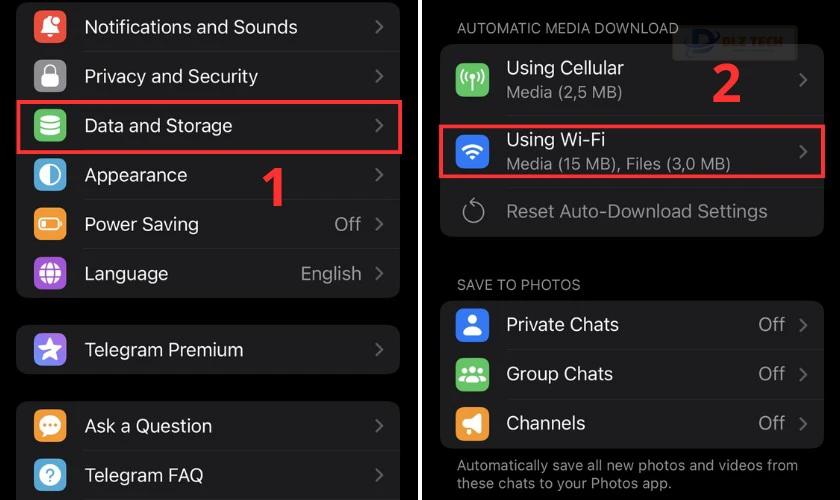 Chọn tùy chọn Data and storage