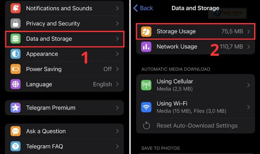 Nhấn chọn Data and Storage