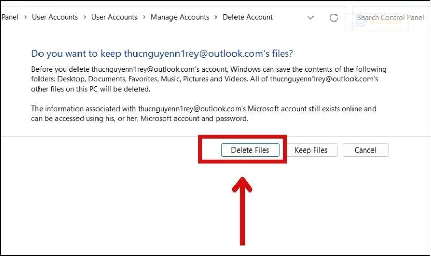 Chọn vào mục Delete