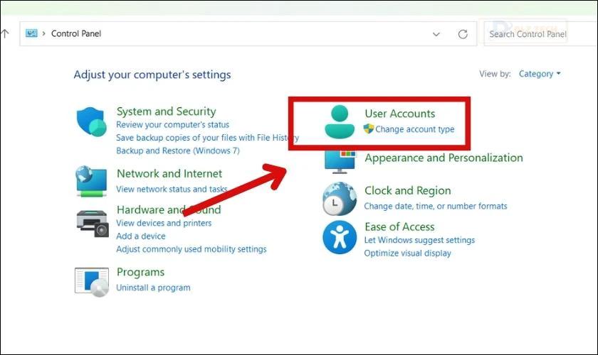 Chọn User Accounts