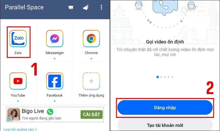 Chọn vào Zalo và đăng nhập vào tài khoản Zalo như bình thường