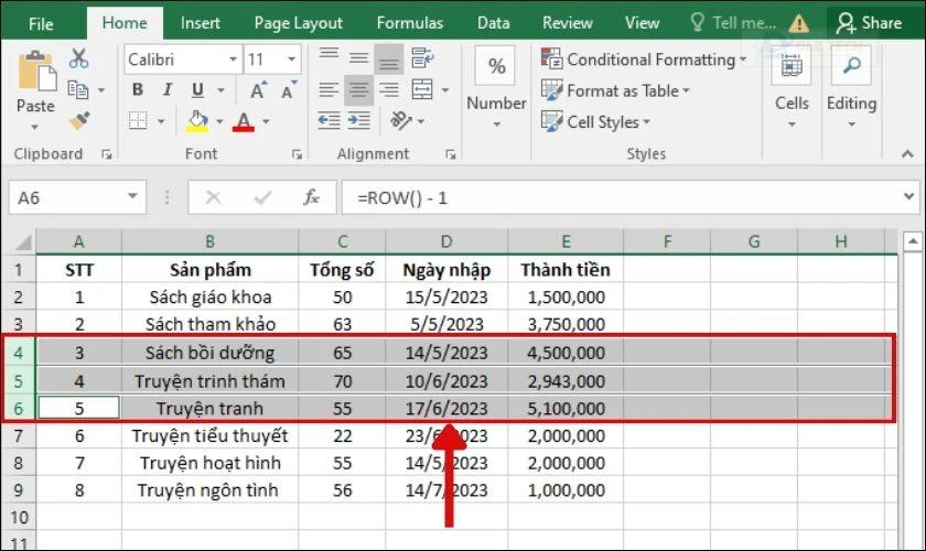 Chèn thêm nhiều dòng trống xen kẽ giữa các dòng trong Excel