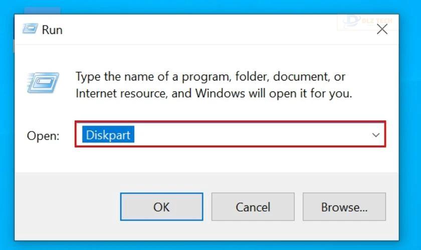 Nhập lệnh Diskpart và nhấn Enter