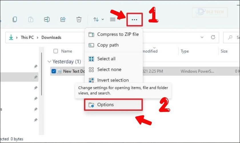 Nhấn vào dấu 3 chấm và chọn Options