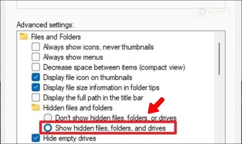 Chọn tab View và đánh dấu Show hidden files