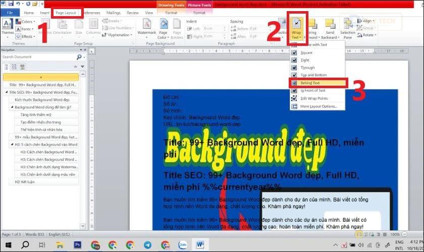Cách chèn Background Word đẹp