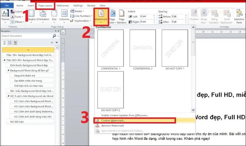 Chèn ảnh dưới dạng Watermark