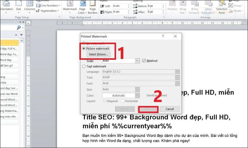 Chèn ảnh dưới dạng Watermark chi tiết