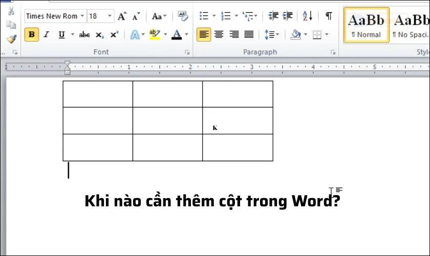 chèn cột trong word