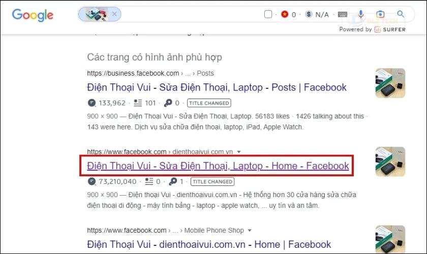 kết quả tìm kiếm facebook