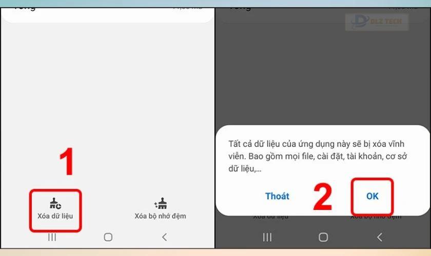Bấm vào Xóa dữ liệu và xác nhận OK