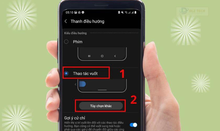 Tùy chọn khác cho thao tác vuốt