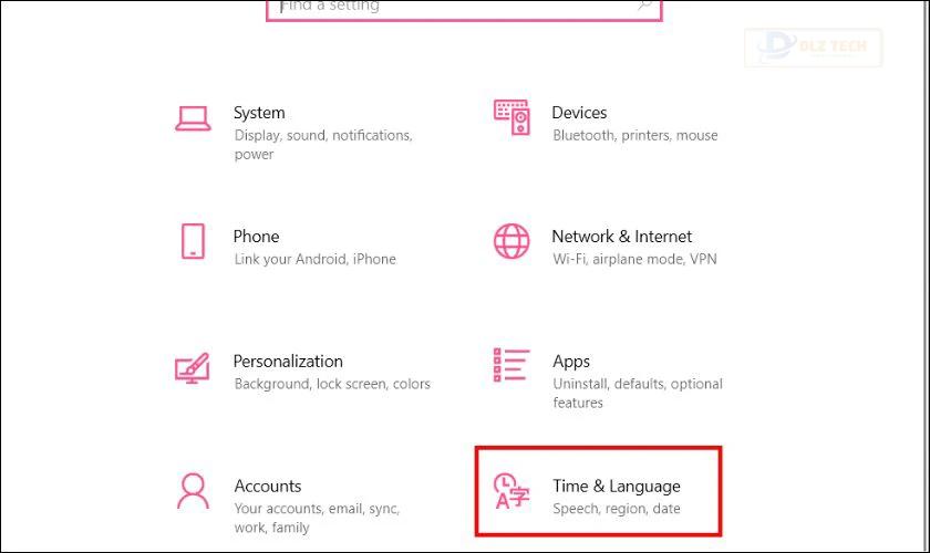 Nhấn tổ hợp phím Windows + I để mở Cài đặt, sau đó chọn Time & Language