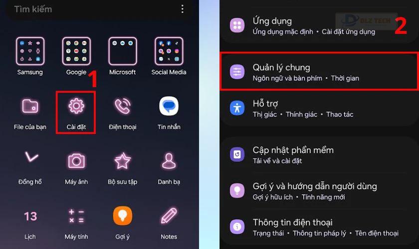 Vào phần Cài đặt trên smartphone, sau đó lướt và tìm chọn Quản lý chung