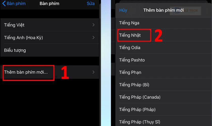 Chọn Thêm bàn phím mới, sau đó bạn lướt tìm và chọn Tiếng Nhật