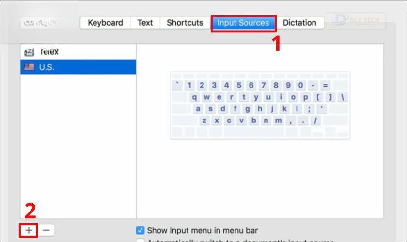Chọn Input Sources, sau đó nhấp vào dấu cộng ở góc dưới bên trái