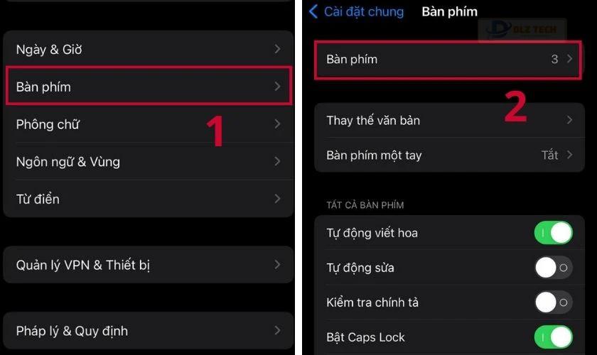 Nhấn chọn mục Bàn phím